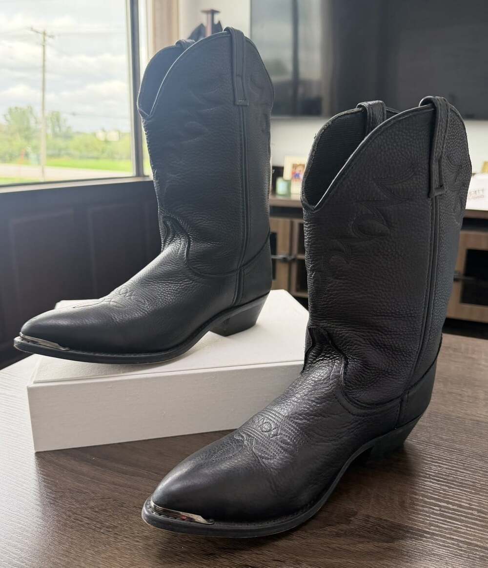 Masterson RB887 Women’s 9M Black Leather Cowboy Boots Western Metal Toe Tips